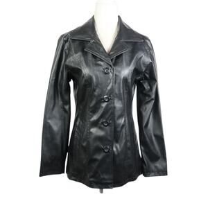 Vintage 90s CW Sport Black Faux Leather Blazer Jacket Small